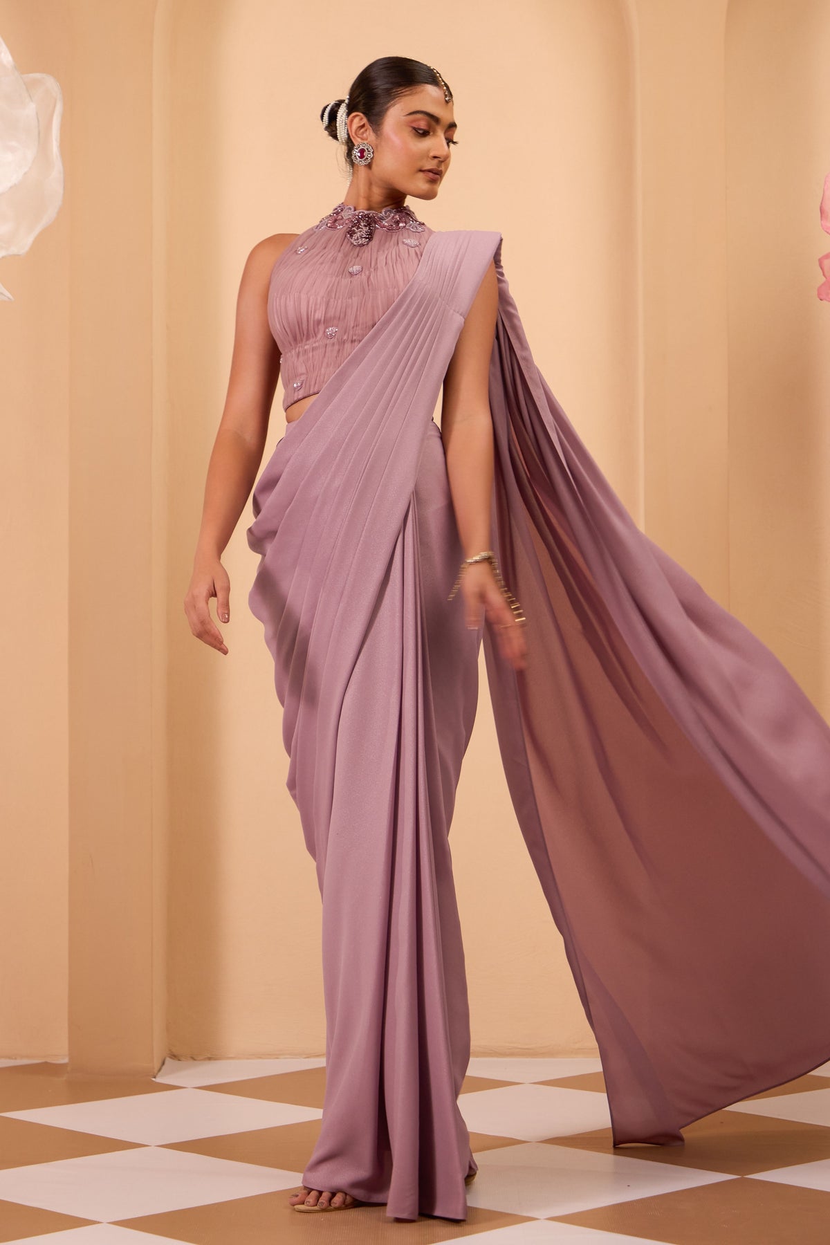 Purple Drape Saree Set