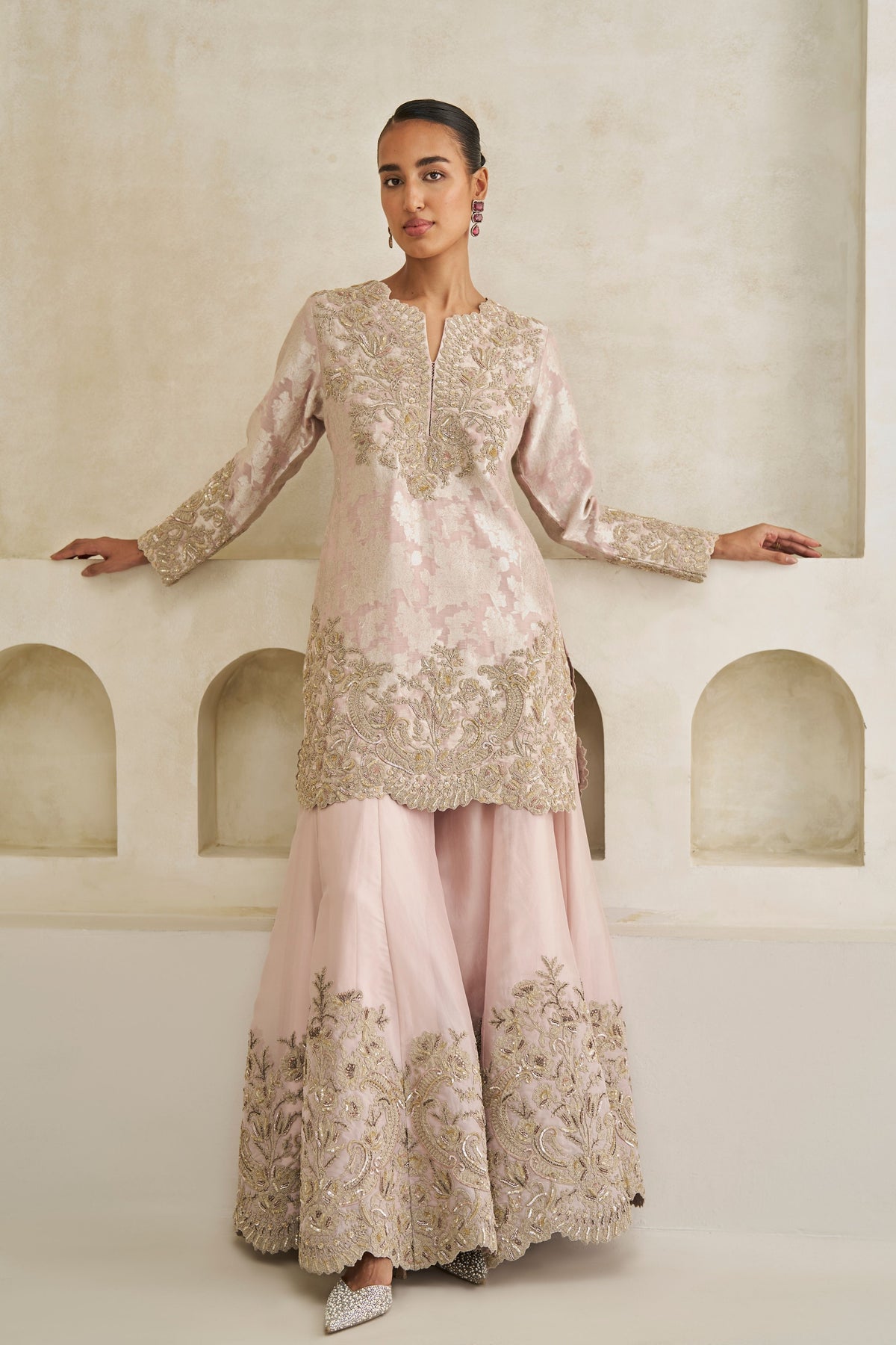 Roselle Brocade Sharara Set