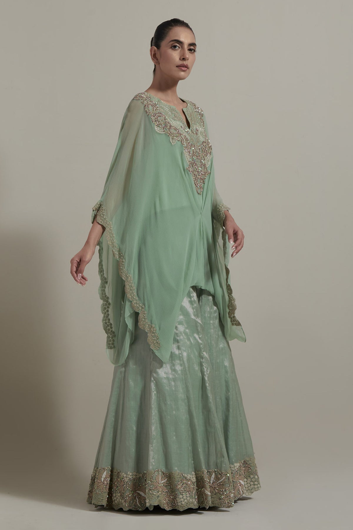 Green Embroidered Sharara Set