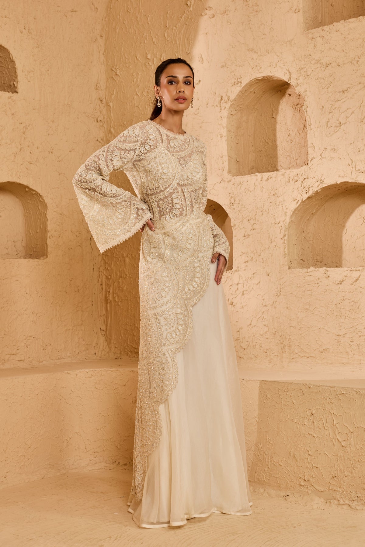 Noorah Asymmetric Sharara Set