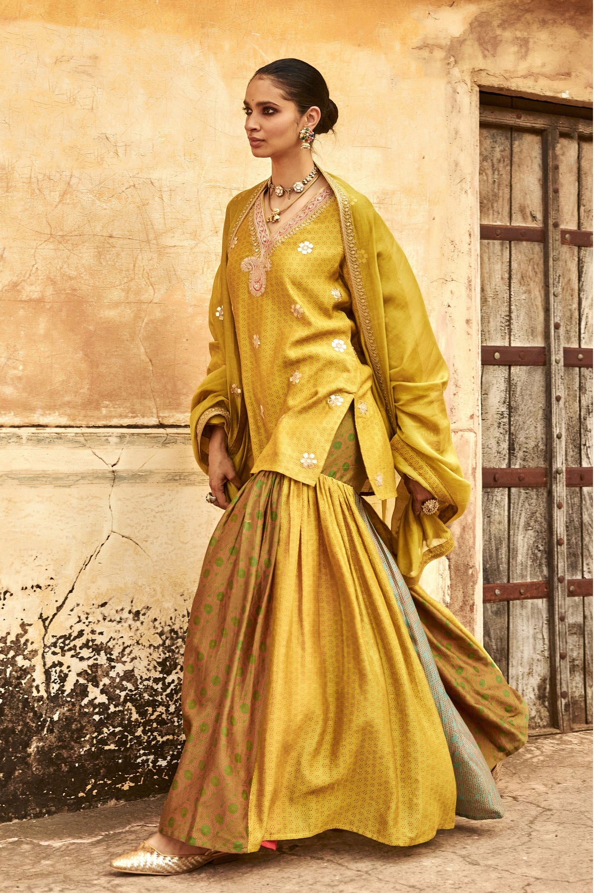 Short Kurti Multicolor Sharara Set