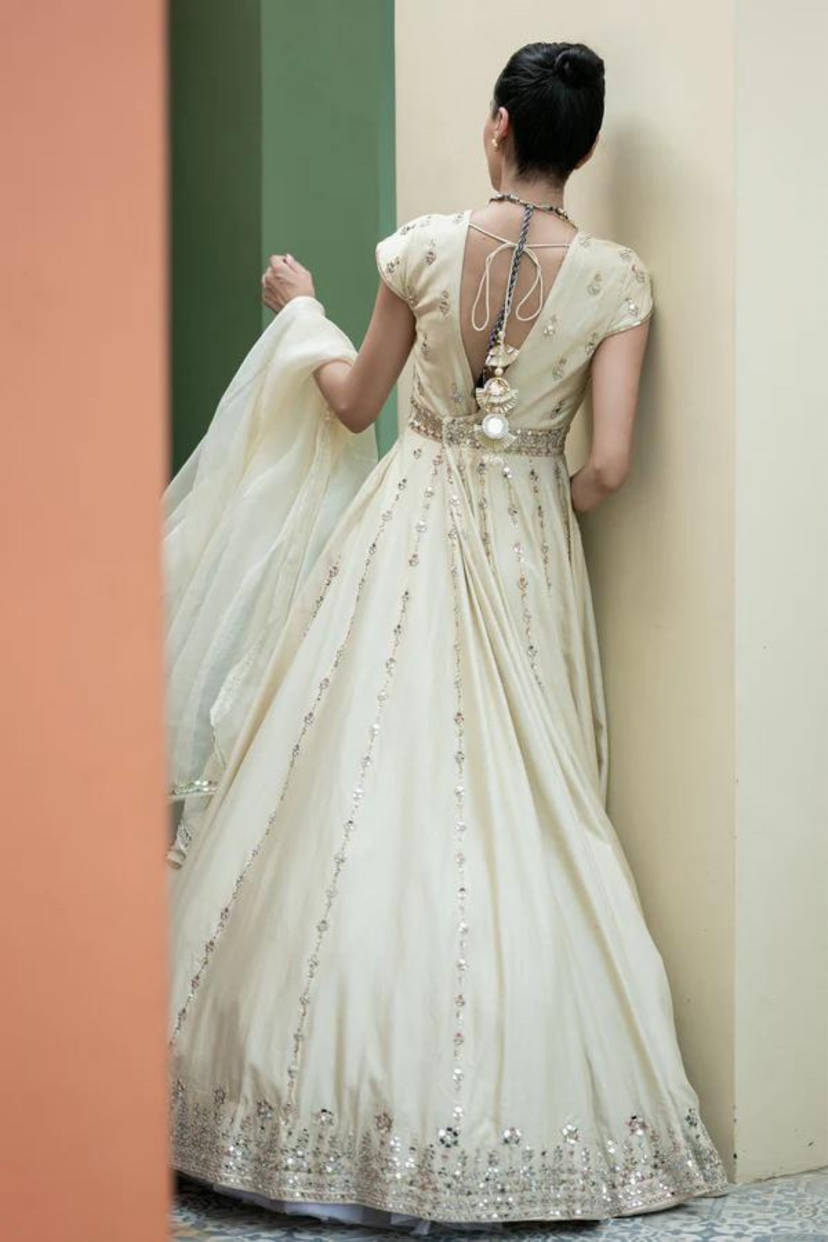 Off-White Mirror Anarkali Set