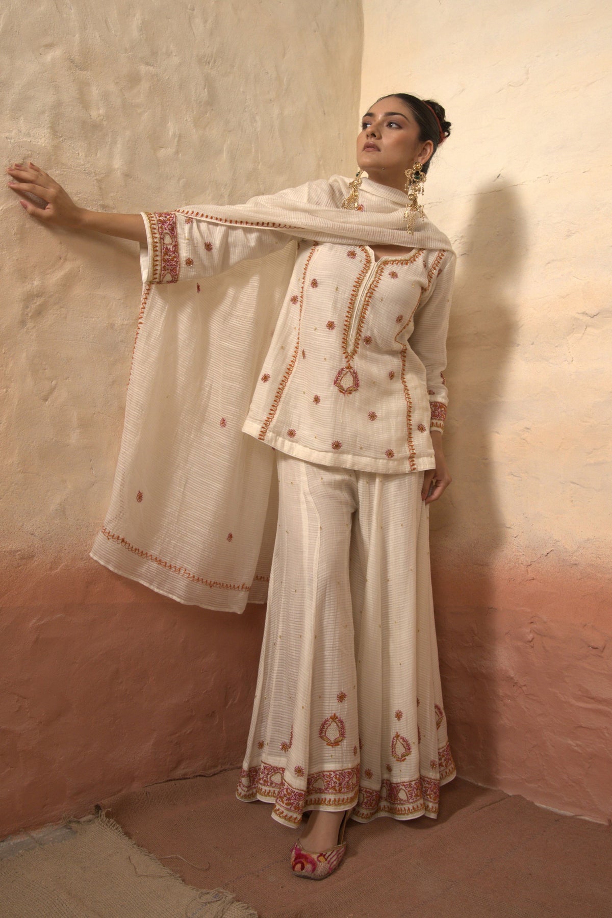 White Chikankari Sharara Set