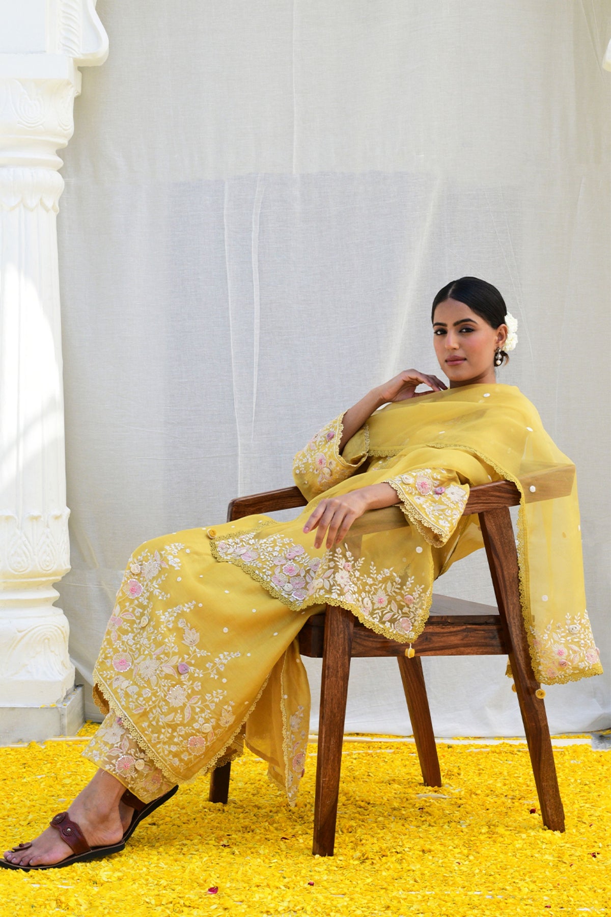 Ivory Heavy Long Kurta Yellow set