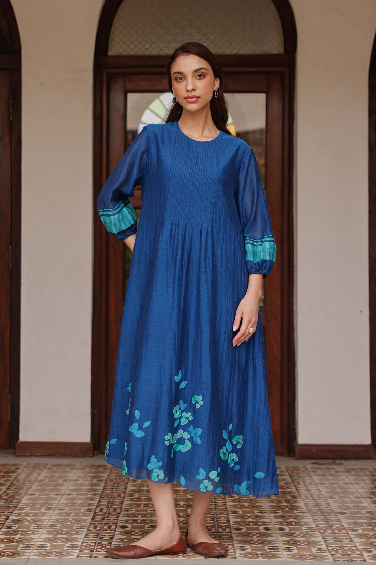 Indigo Pintuck Dress