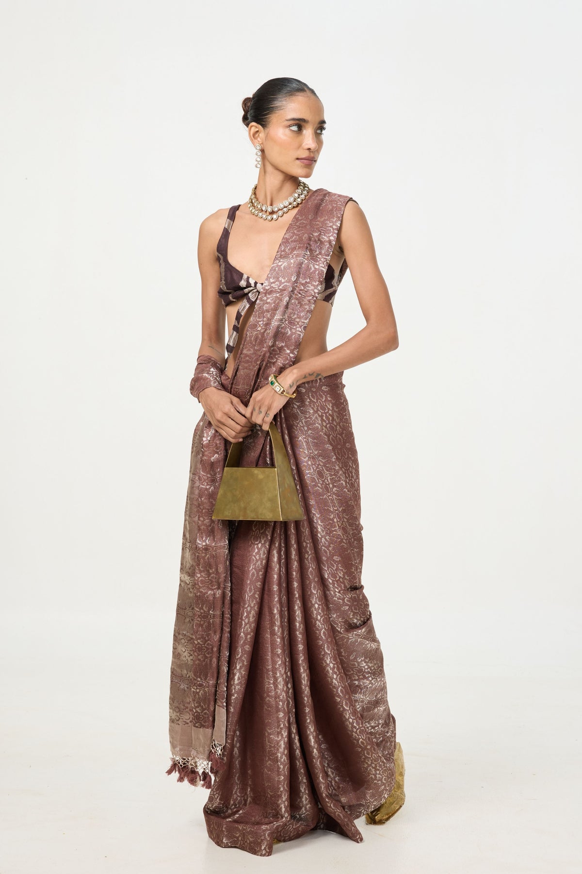 Dark Brown Tissue Saree