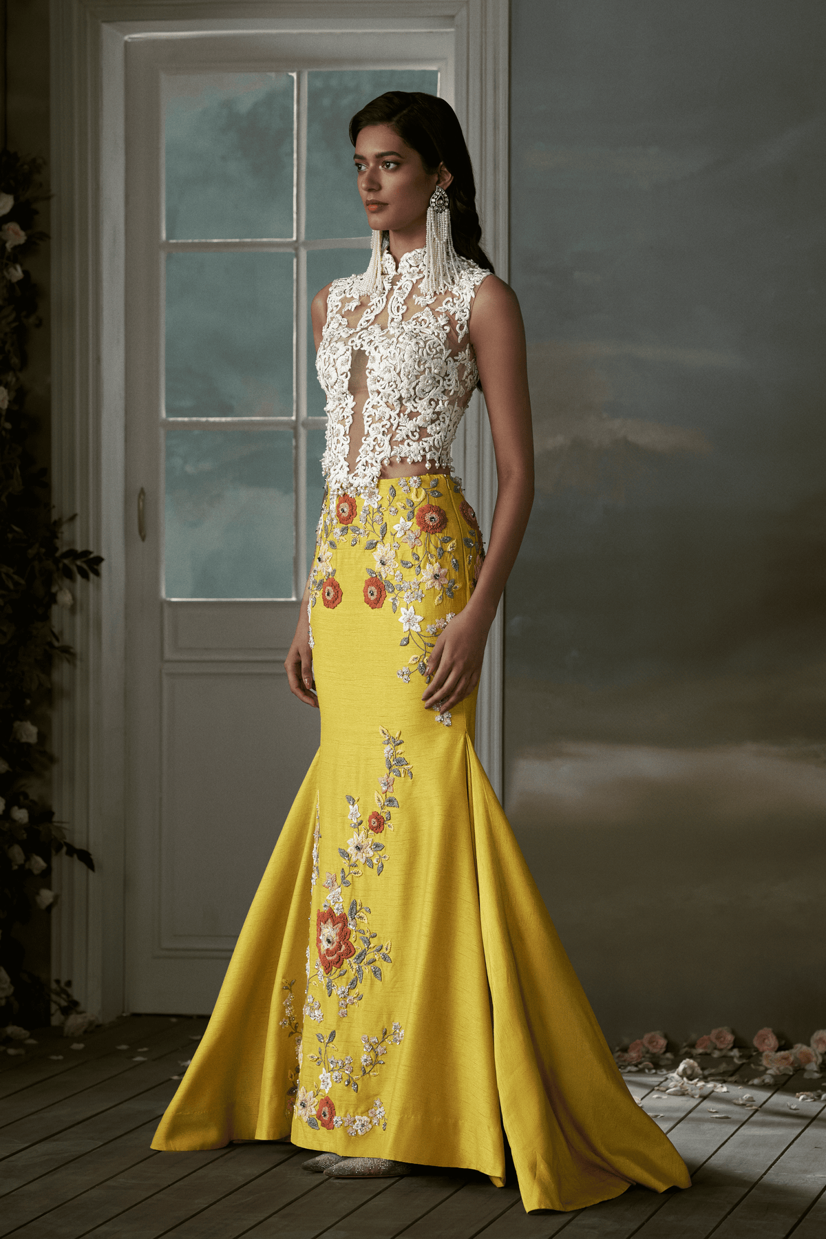 Yellow Skirt With Ivory Corset Top