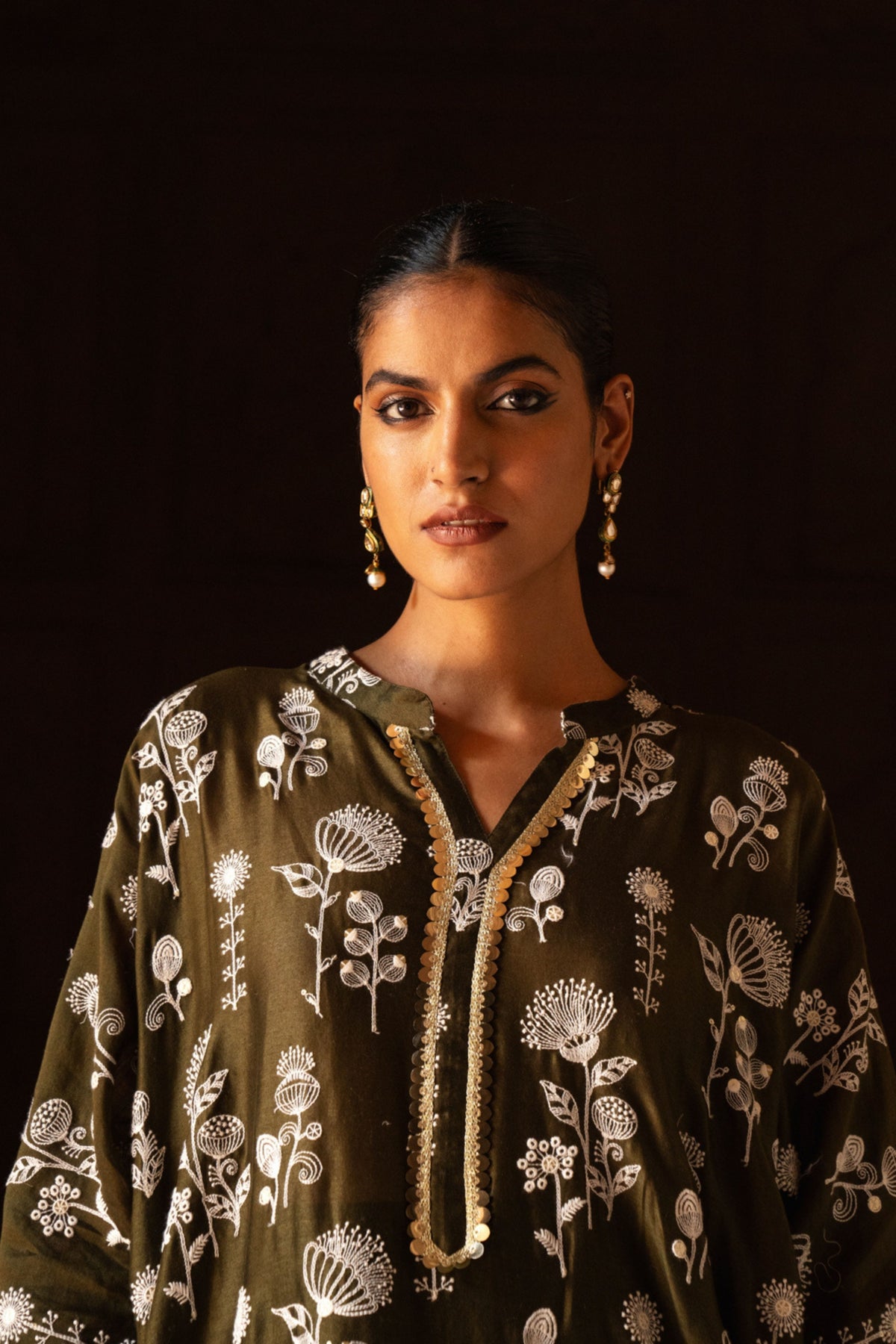 Olive Sunflower Kurta Set