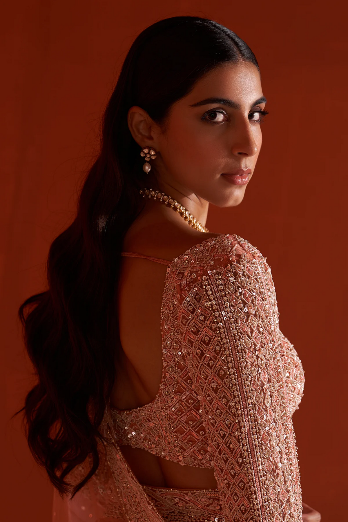 Pastel Orange Net Saree