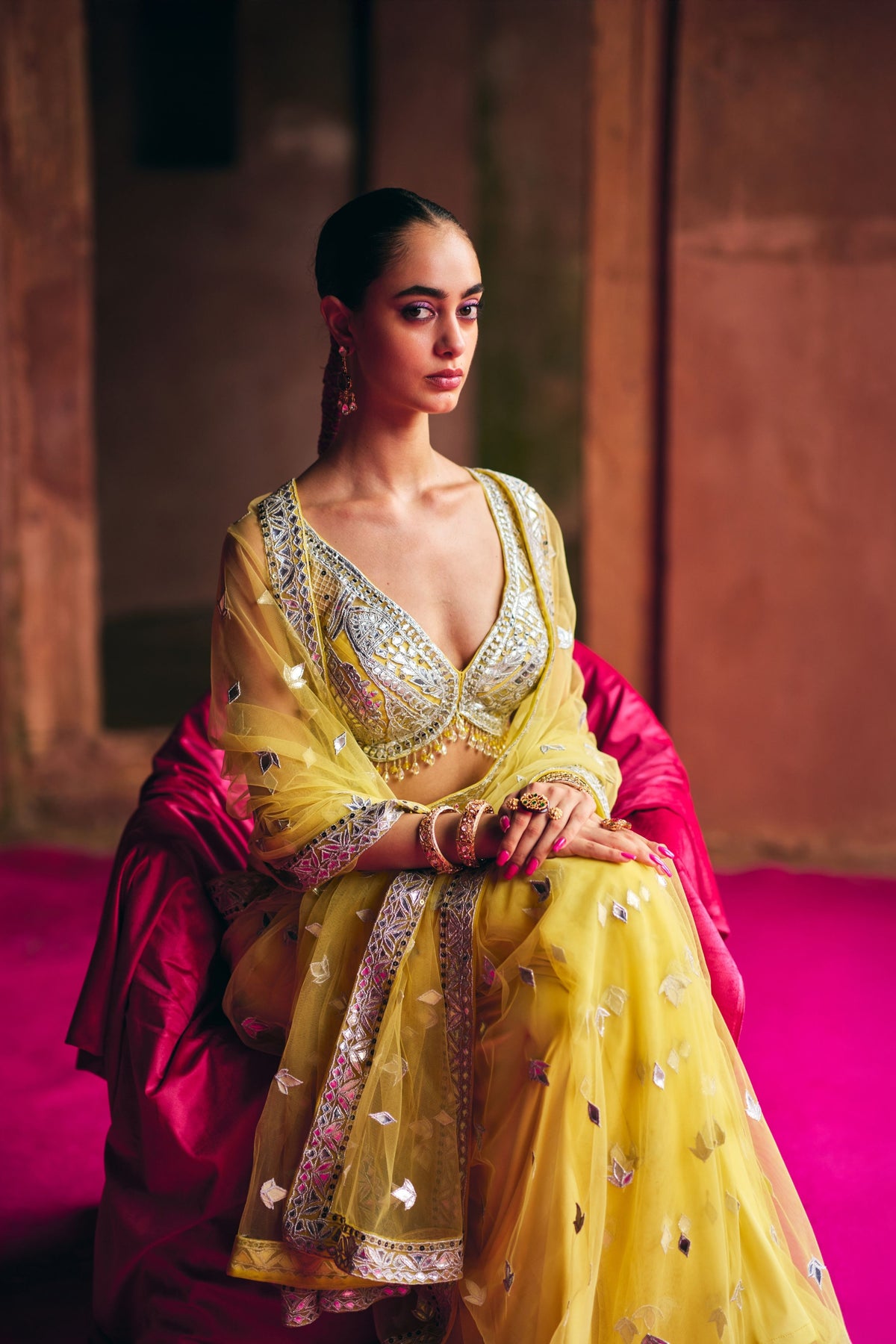 Sunshine Yellow Net Saree Set