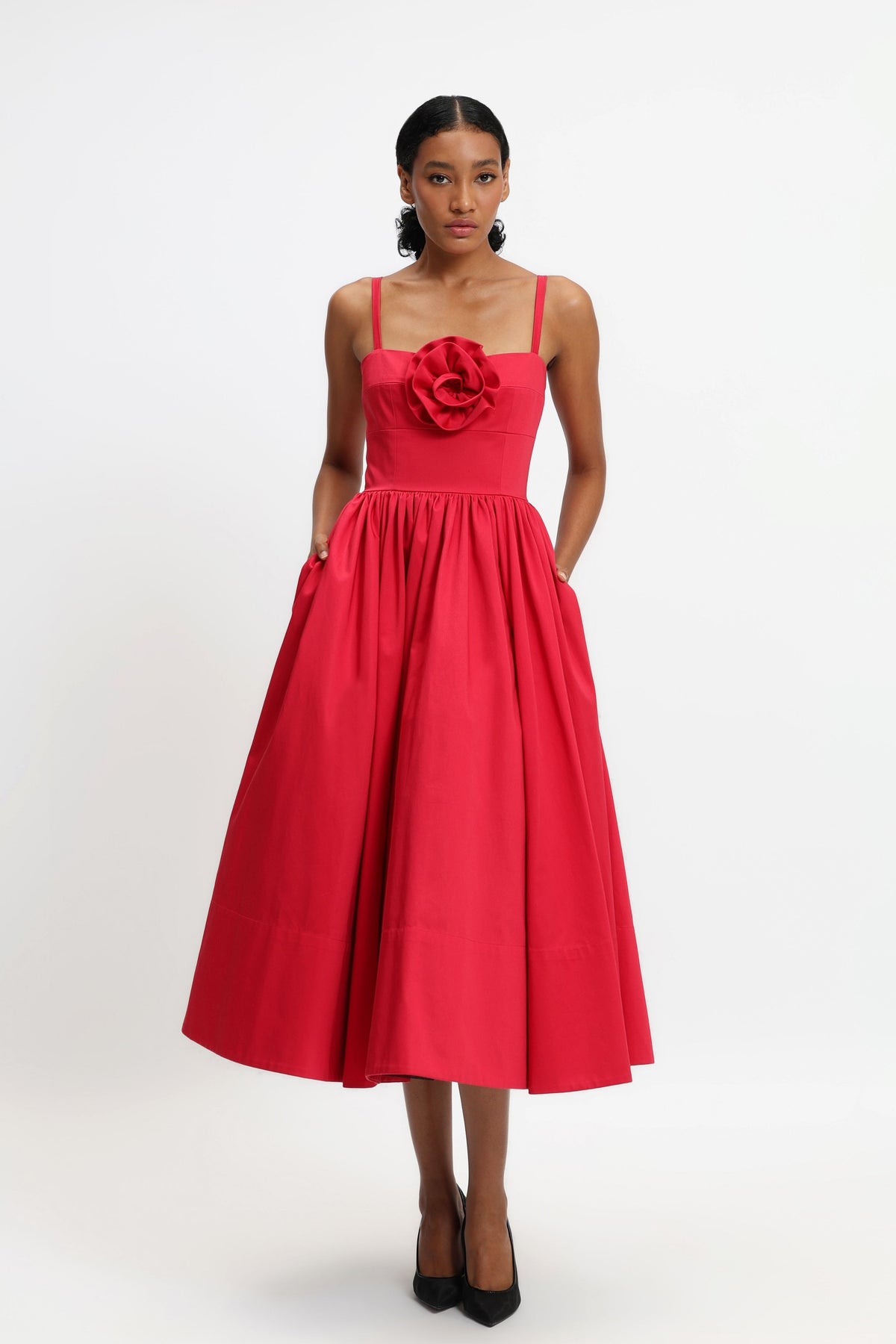 Midi Dress With Rose Flower