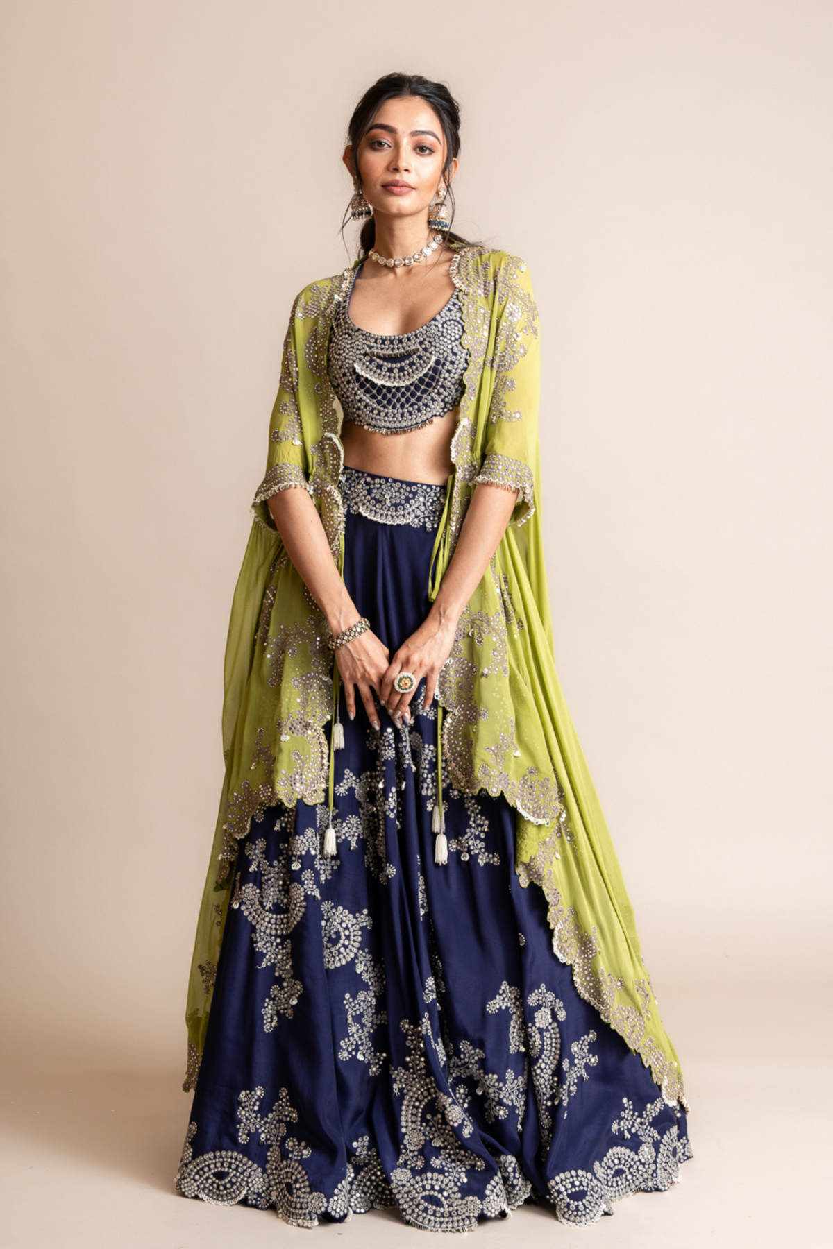 Embroidered Lehenga Set in Navy Blue