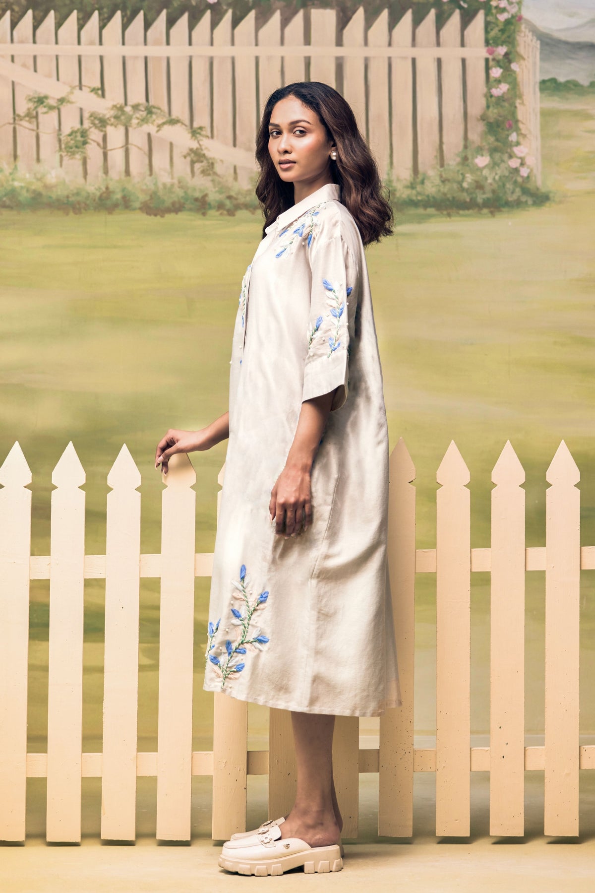 Mist Blue Garden Shirt Dress