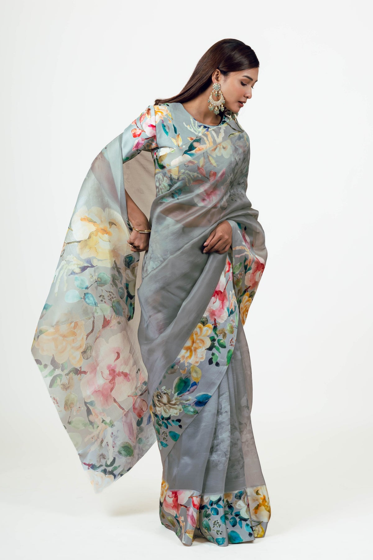 Julie French Grey Organza Saree