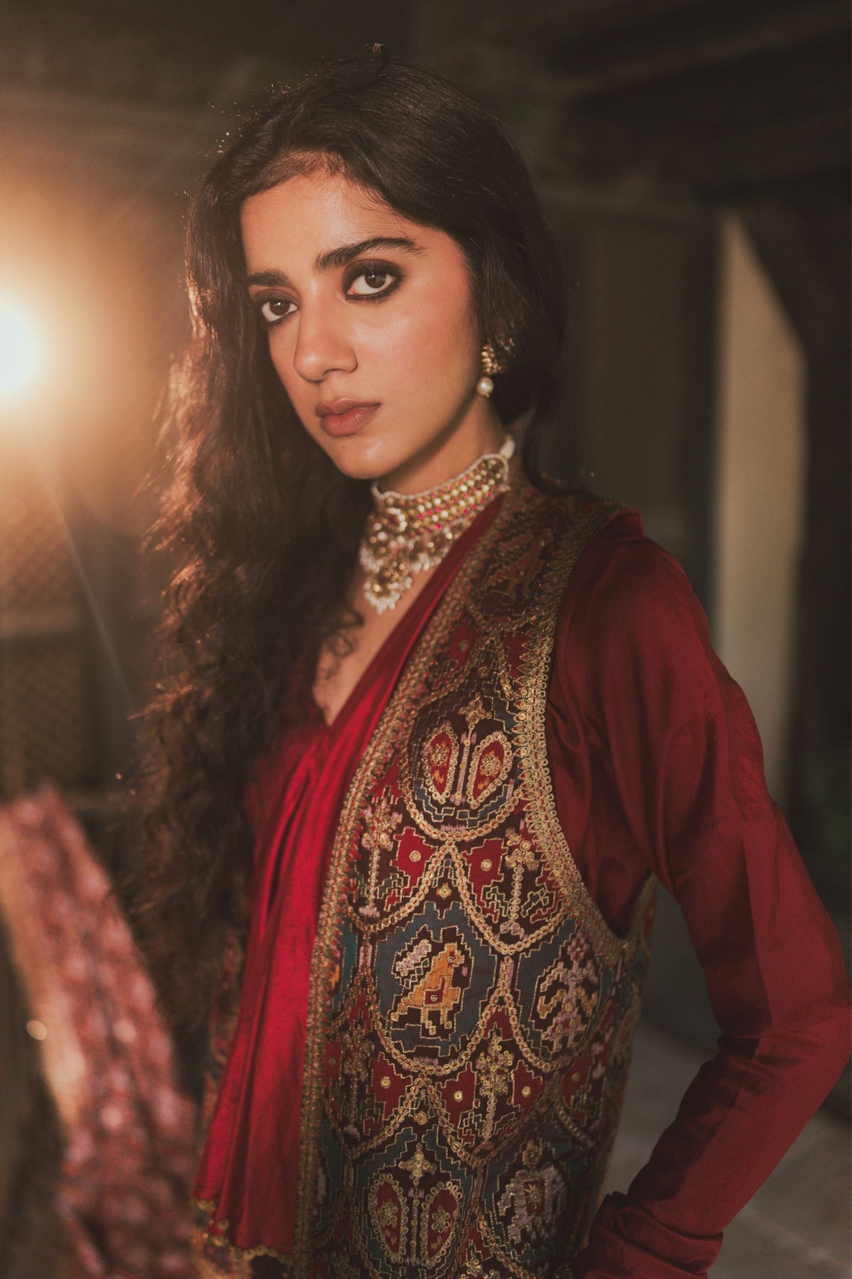 Komal Brown Draped Skirt Set