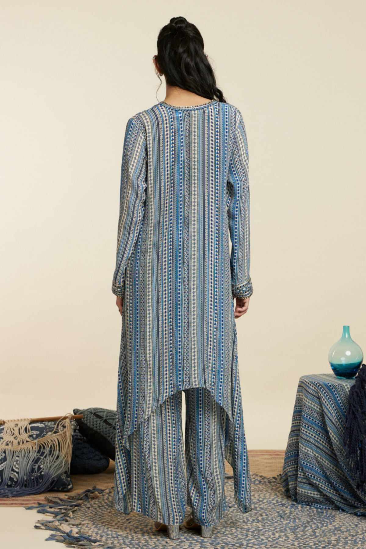 Blue Boho Stripe Tunic Set