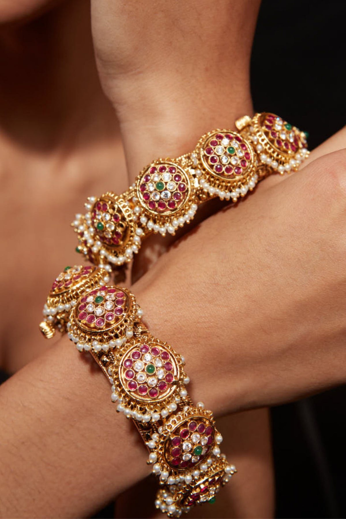 Gold Plated Pink Kundan Bangles