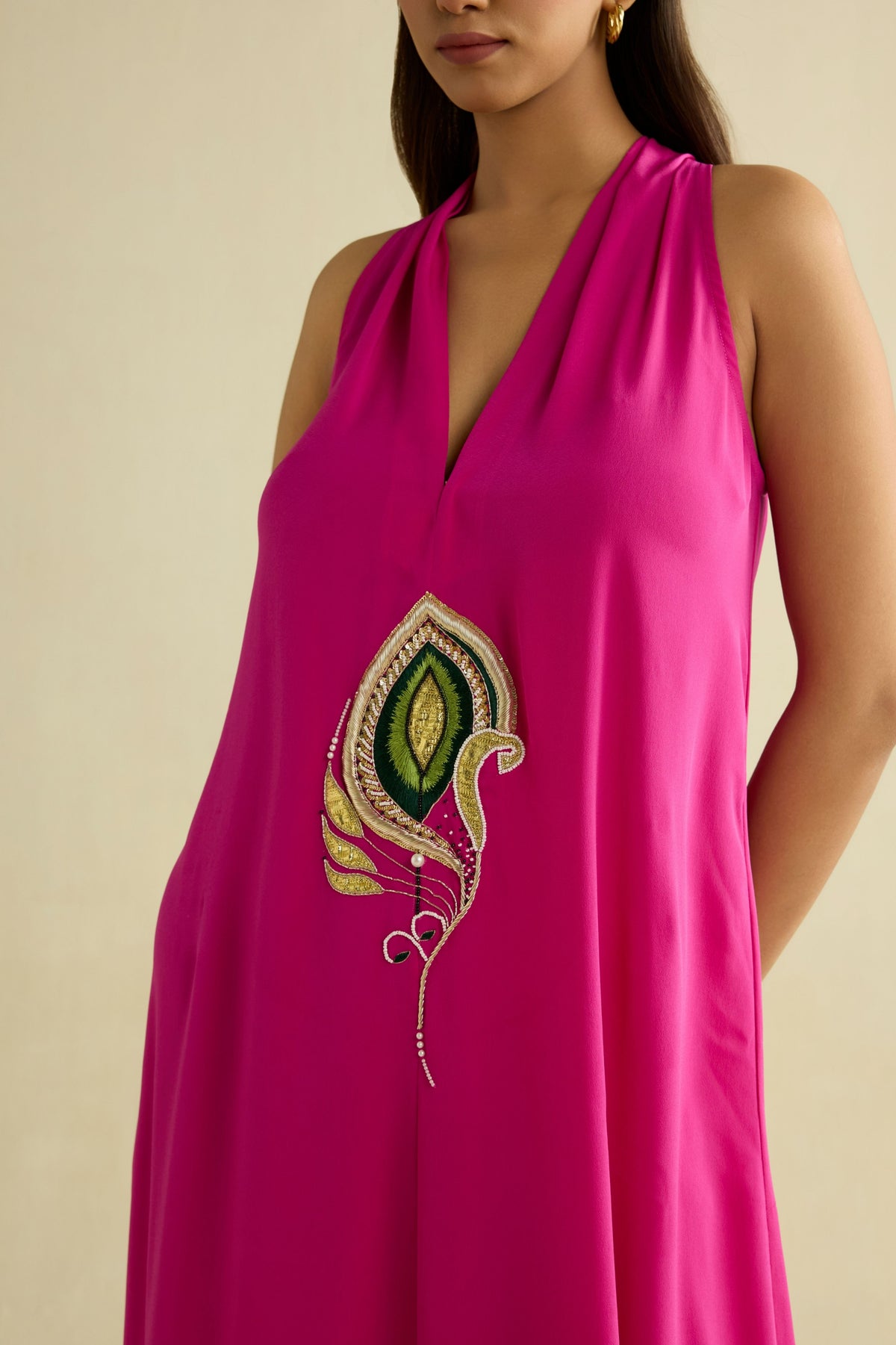 Pink Embroidered Halter Dress