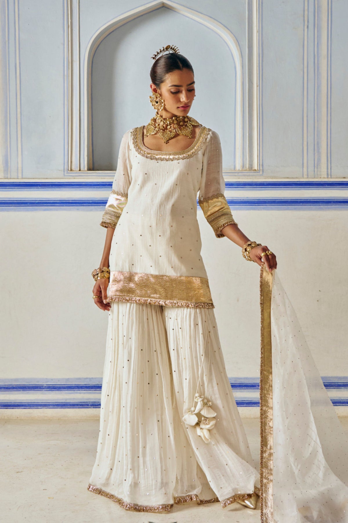 Ivory Straight Sharara Set