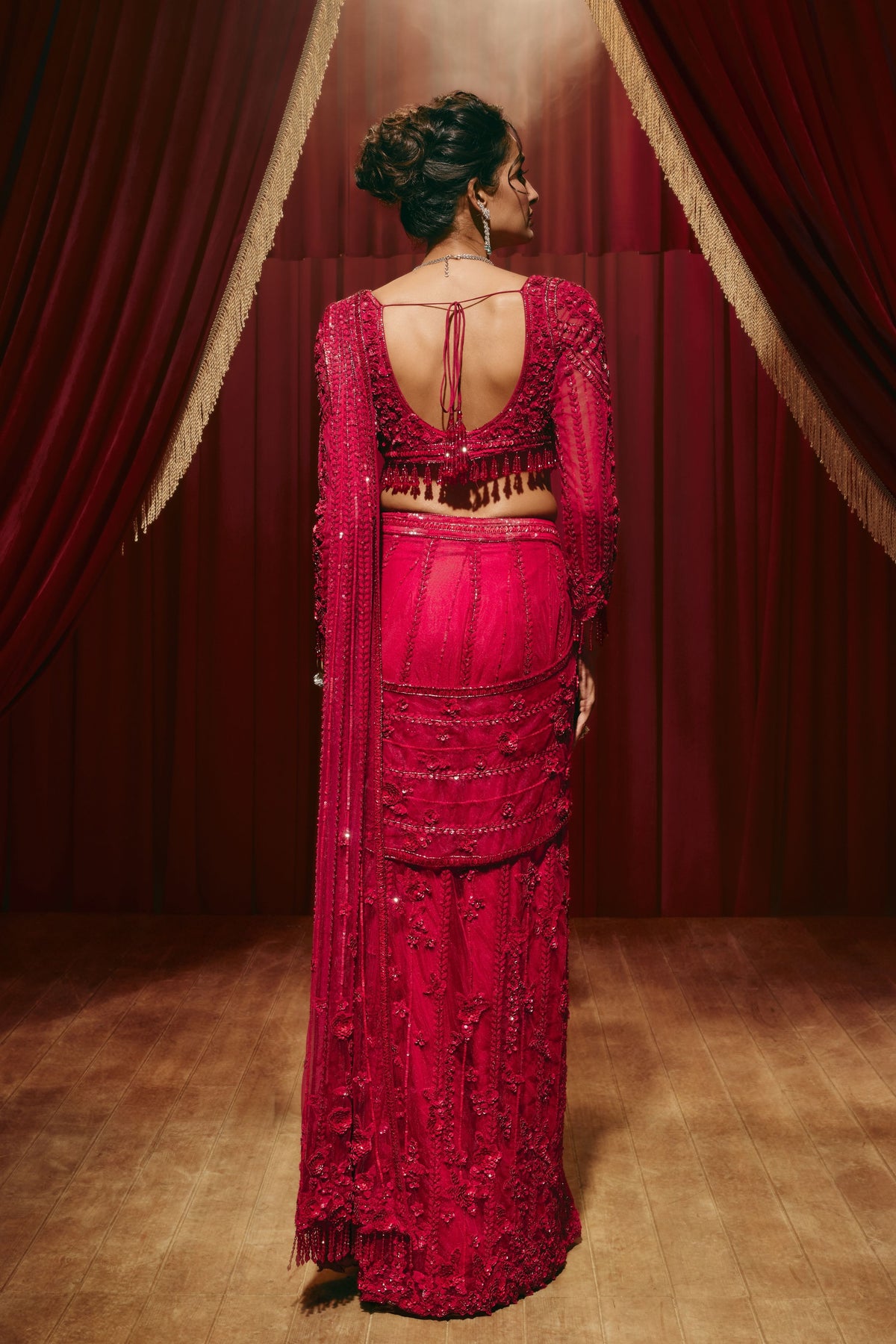 Valentina Red Draped Saree Set