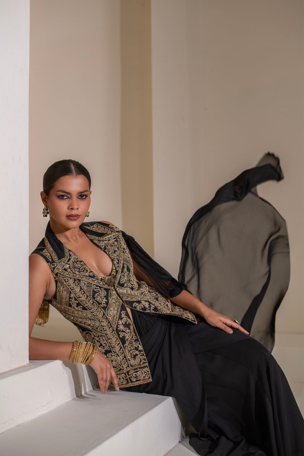 Black Jacket Saree