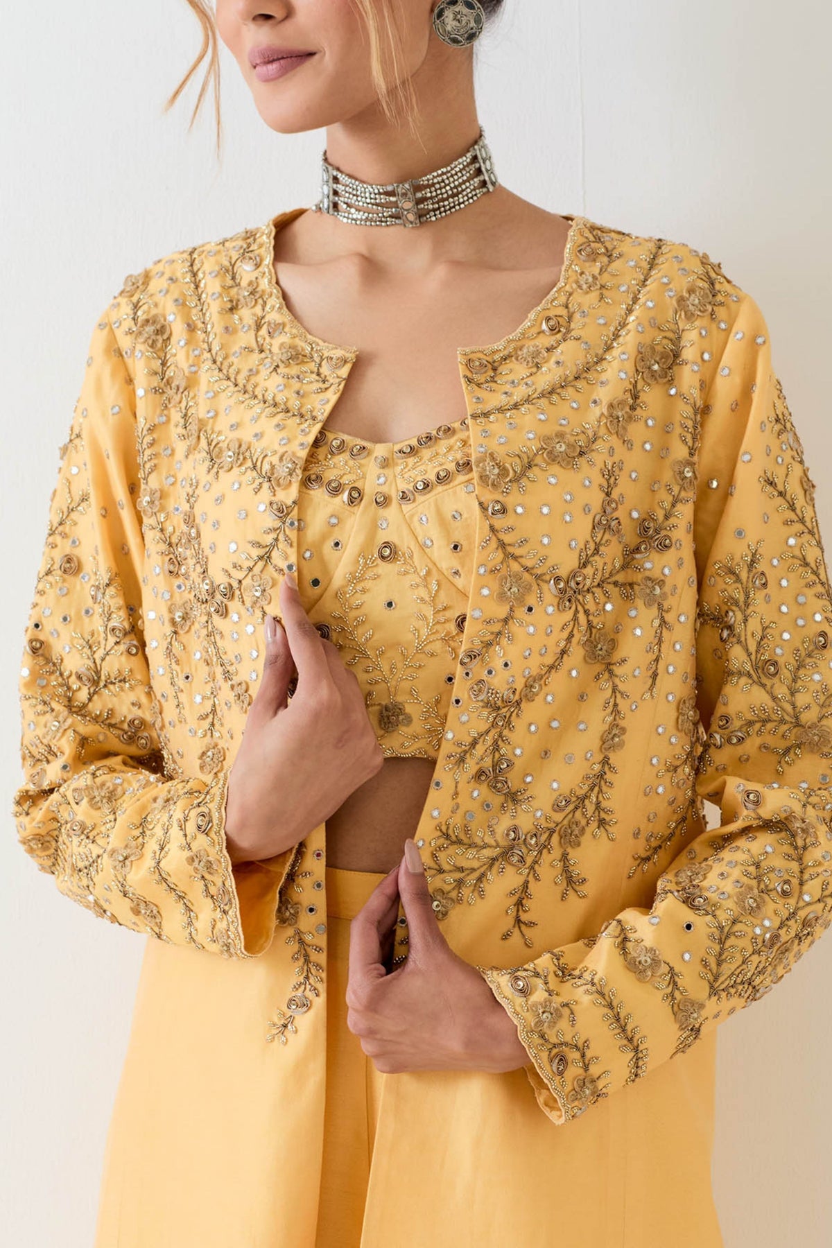 Chanderi Silk Long Jacket Sharara Set