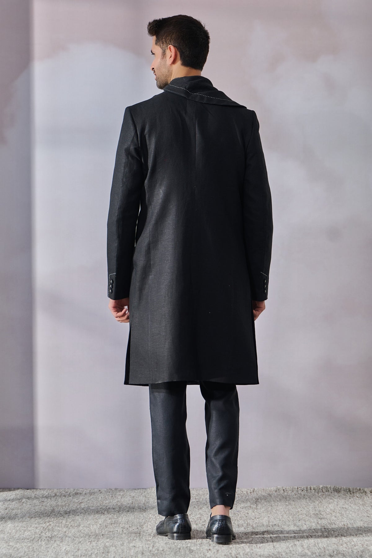 Black Draped Sherwani Set