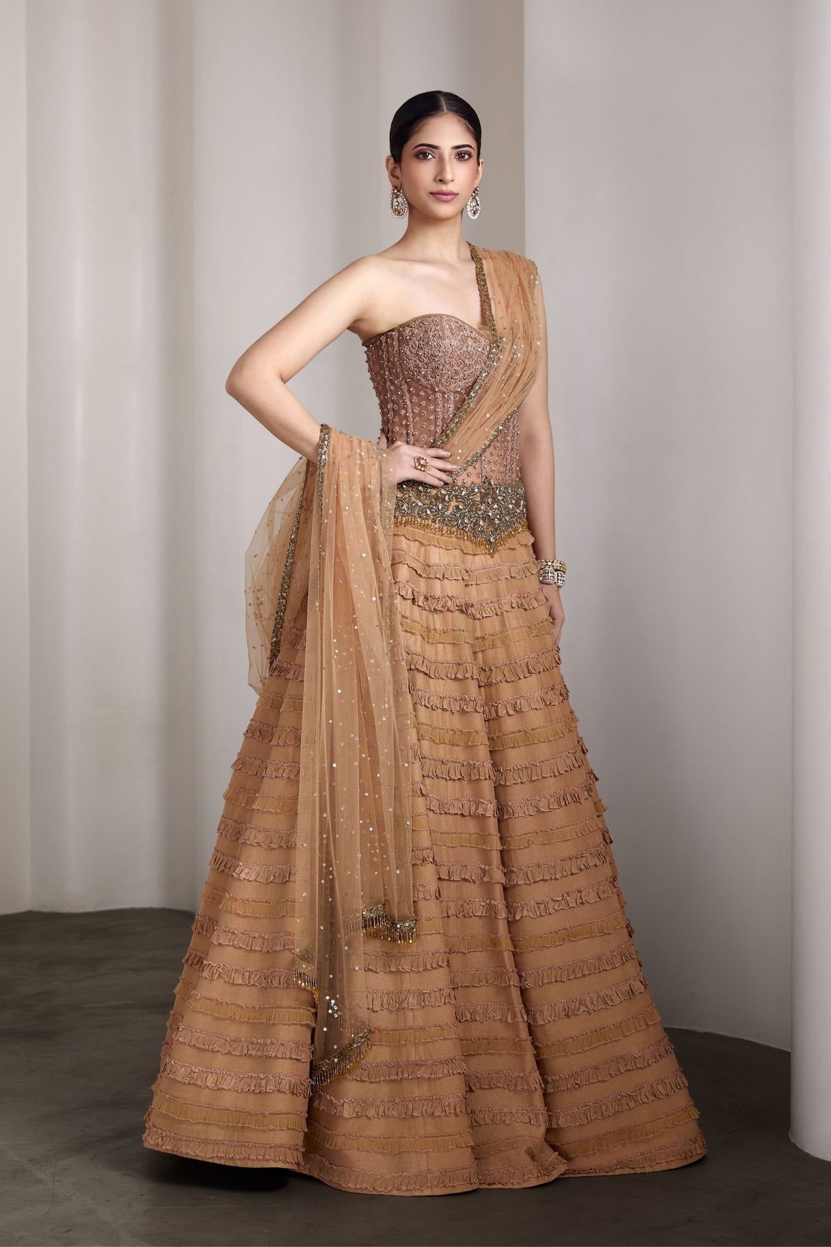 Nude Ruffle Lehenga Set
