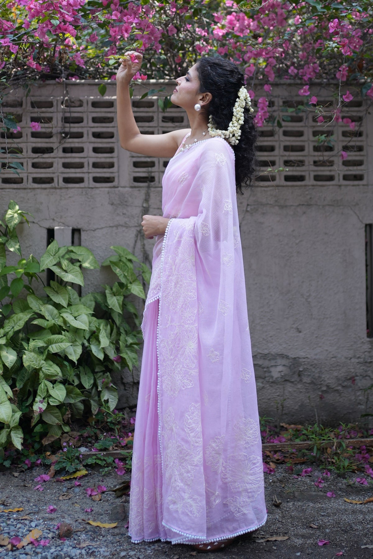 Nalini Ethereal Floral Pink Saree
