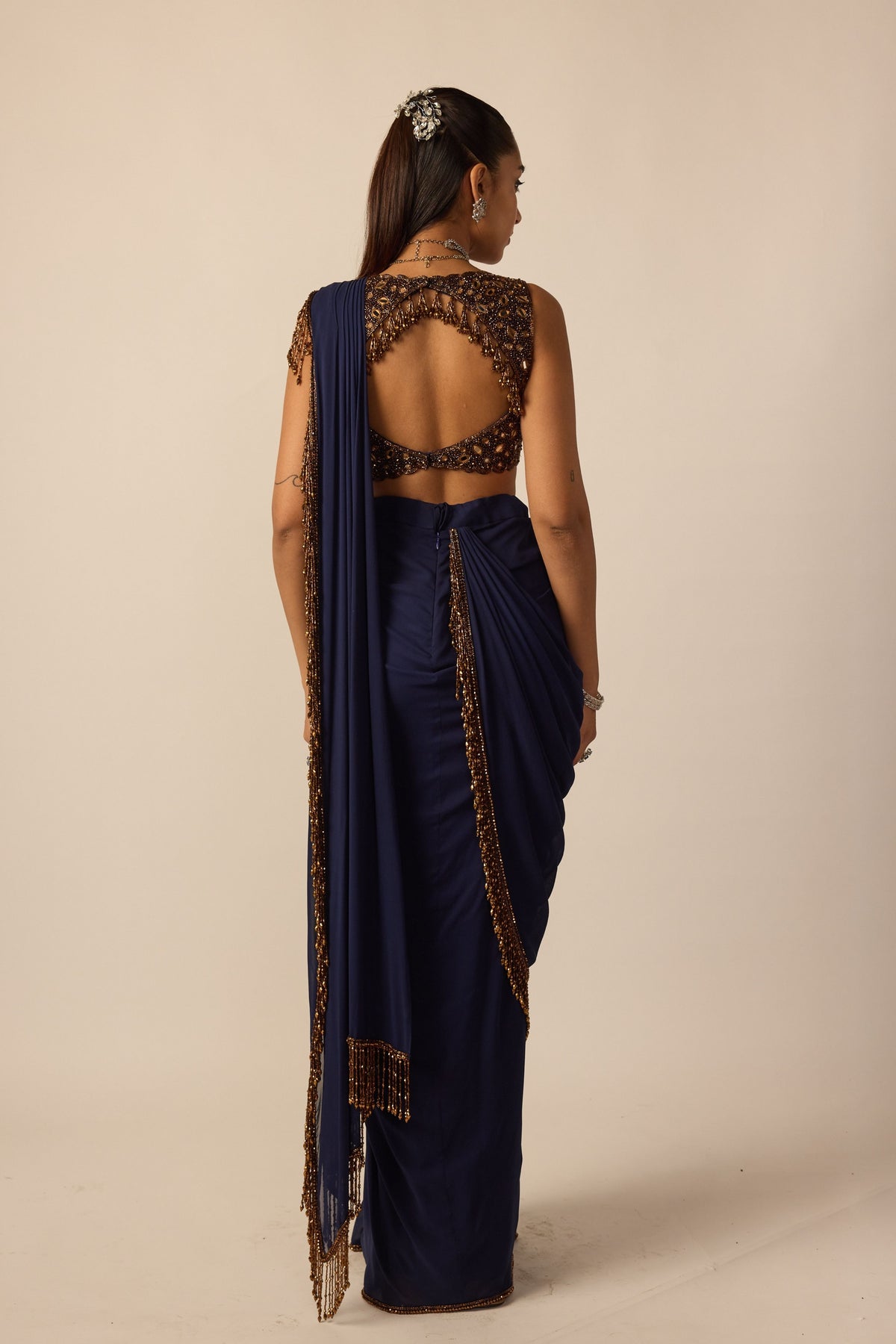 Deep Blue Georgette Tassel Saree