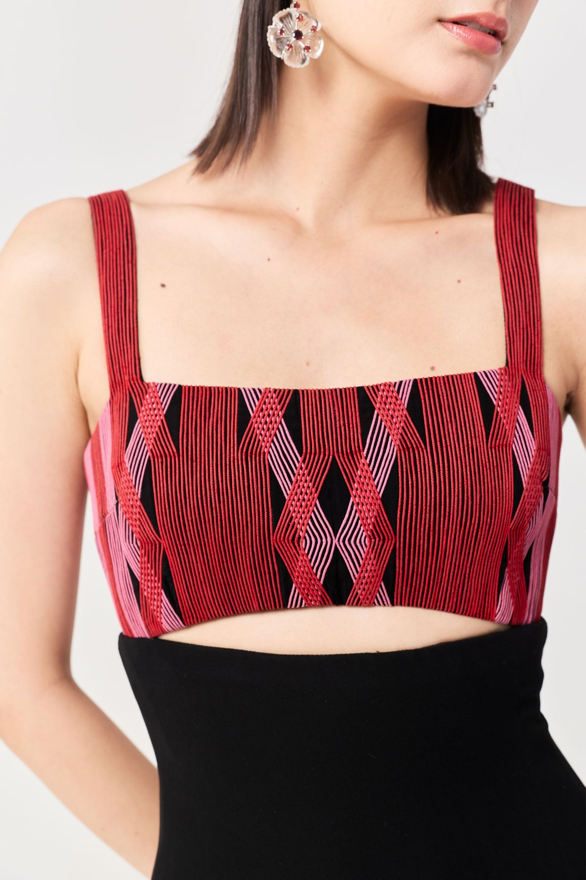Entwined Red Corded Yoke Dress