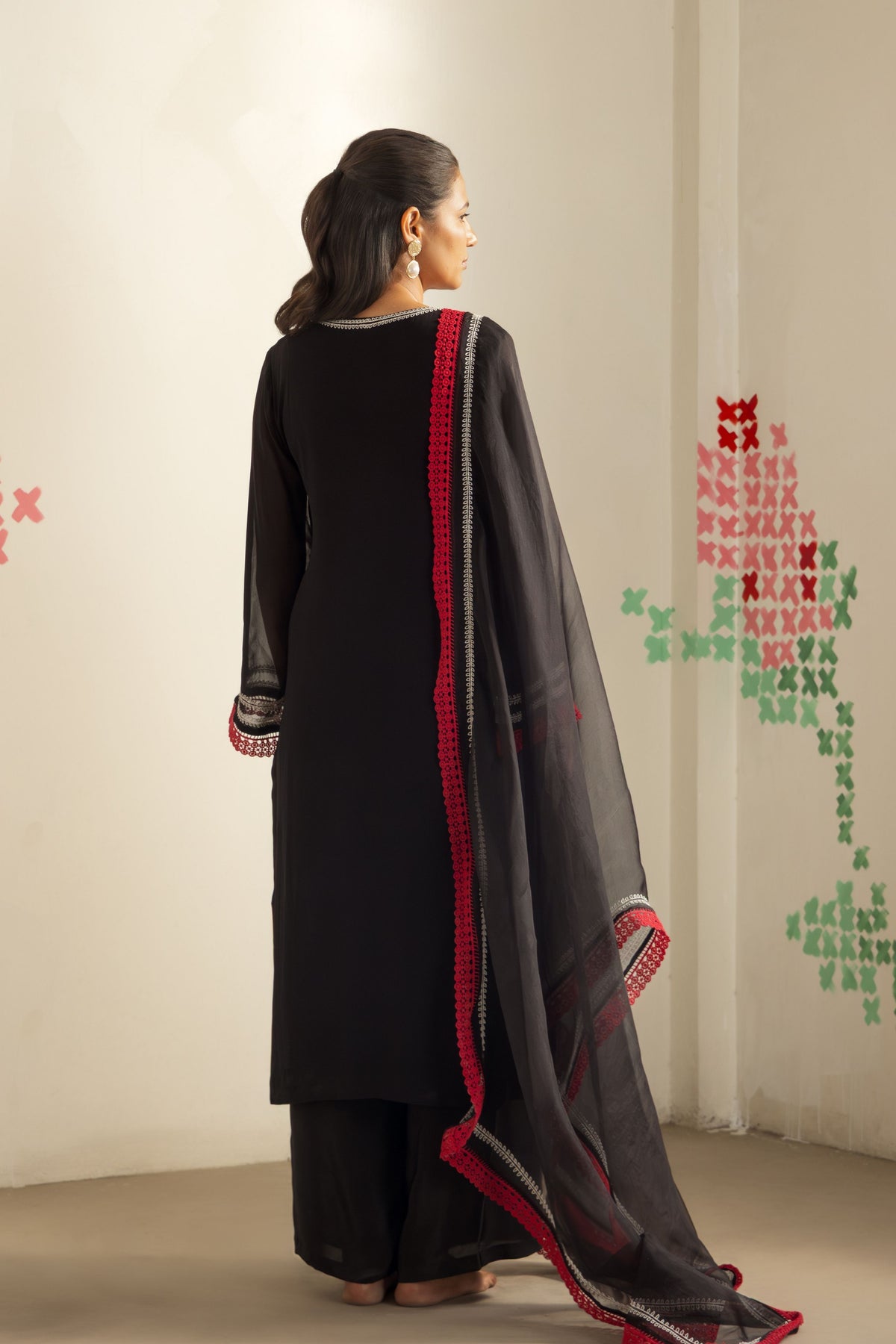 Black Flora Kurta Set