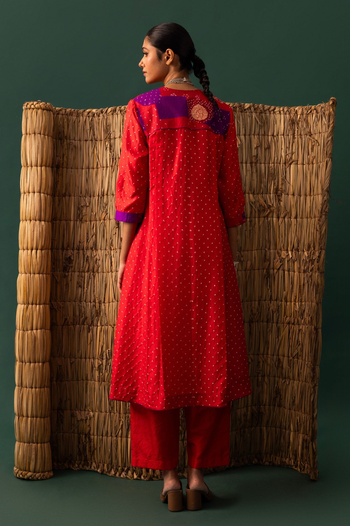 Red Patchwork Bandhani Kurta Set