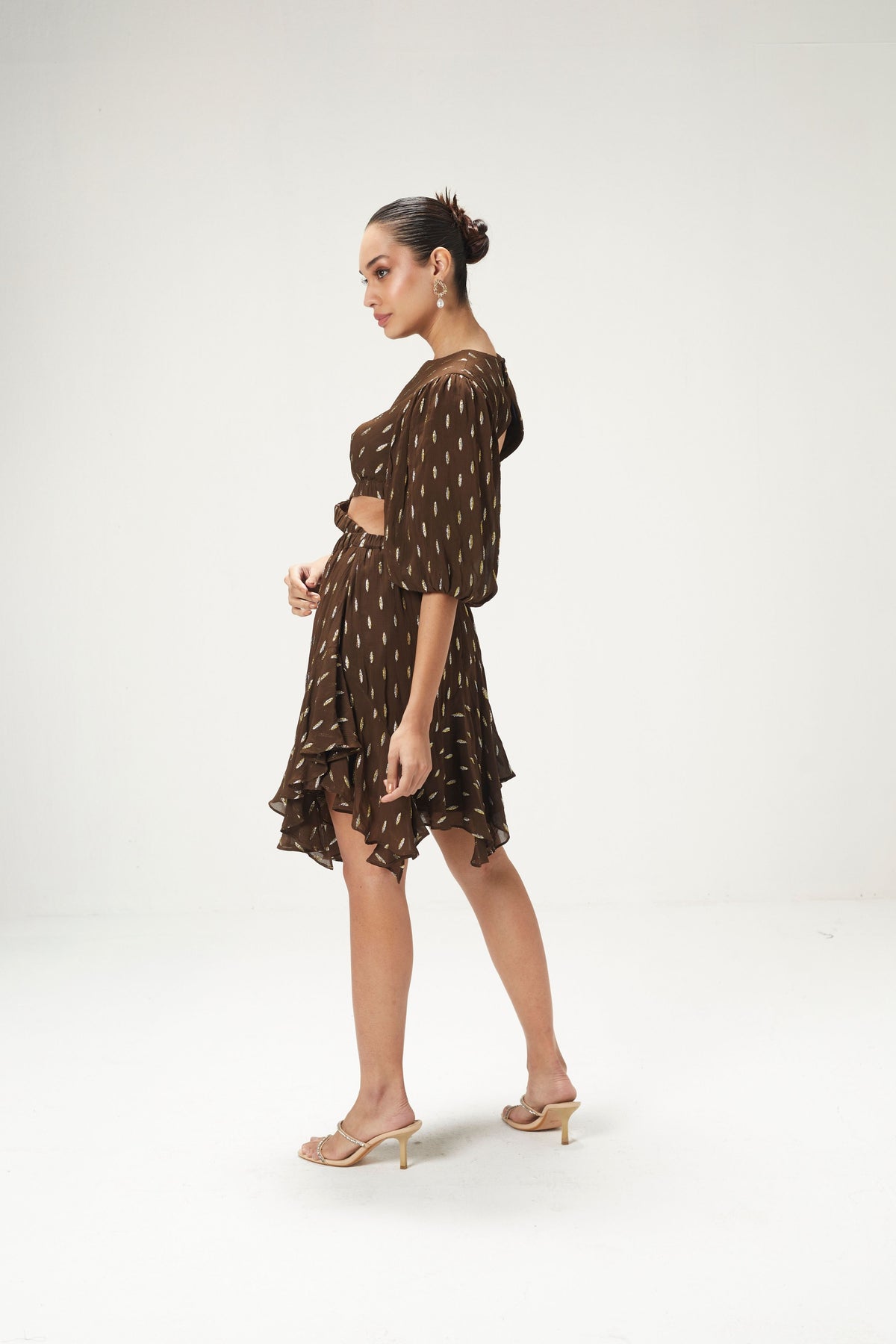 Coffee Cutout Short Dress