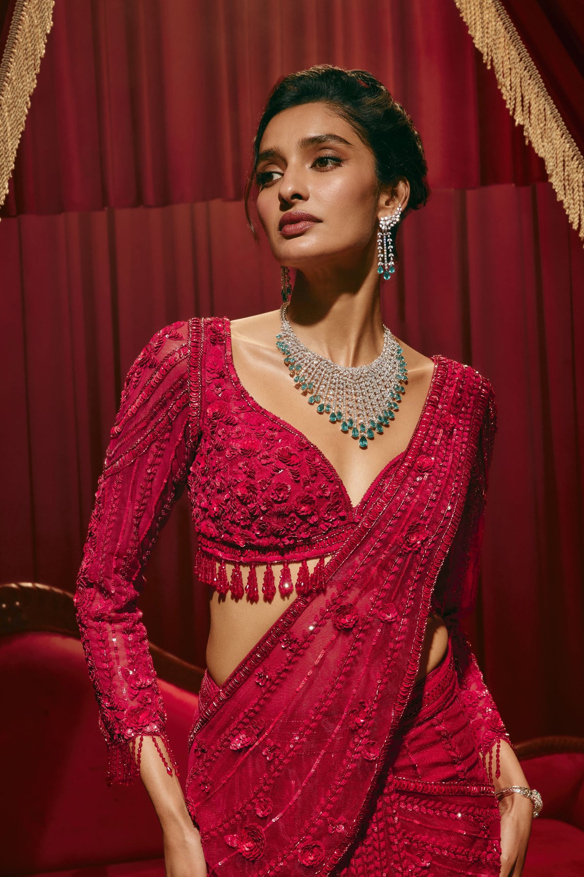 Valentina Red Draped Saree Set