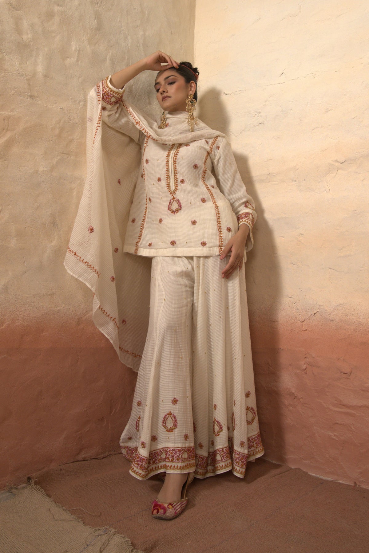 White Chikankari Sharara Set