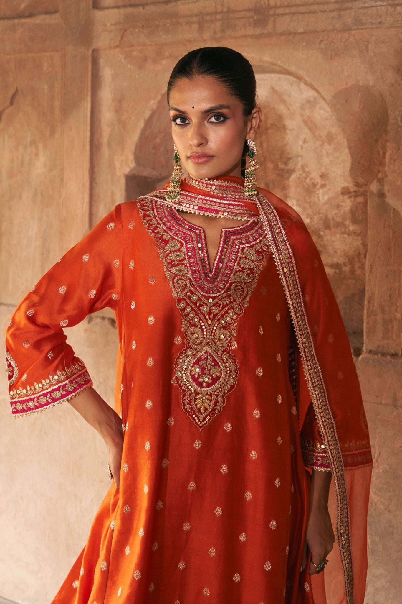 Hafsa Orange Chauga With Salwar - Sheetal Batra - Elahe