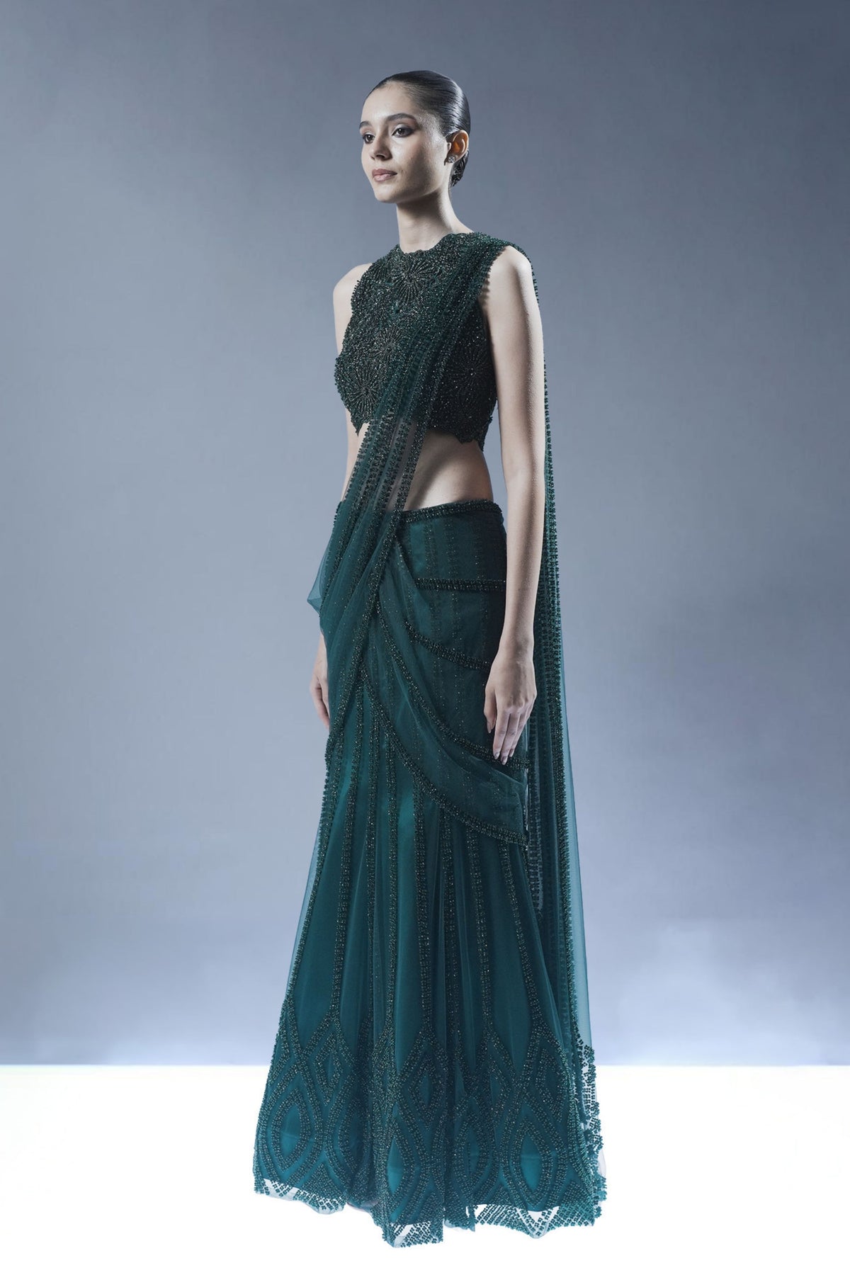 Embellished Pre-Draped Saree Set