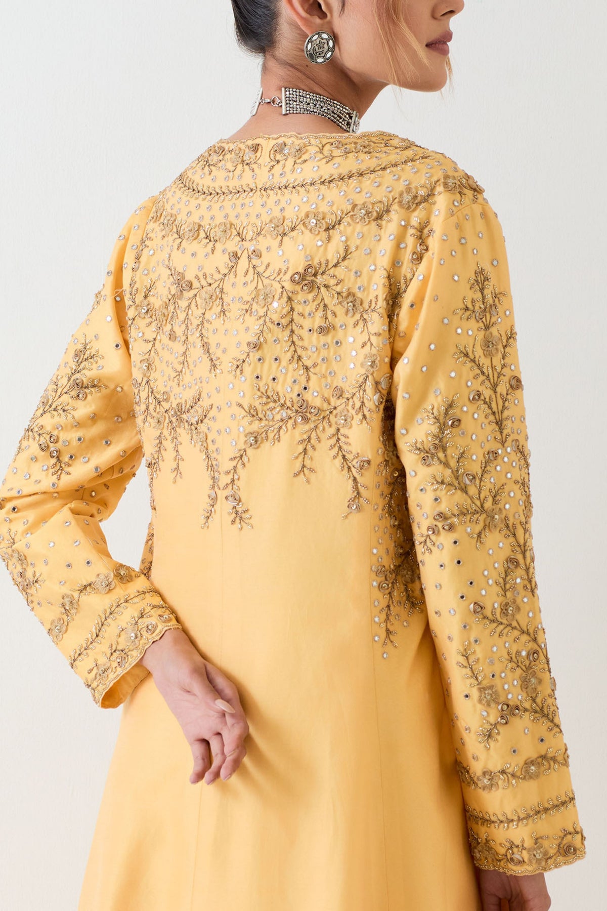 Chanderi Silk Long Jacket Sharara Set