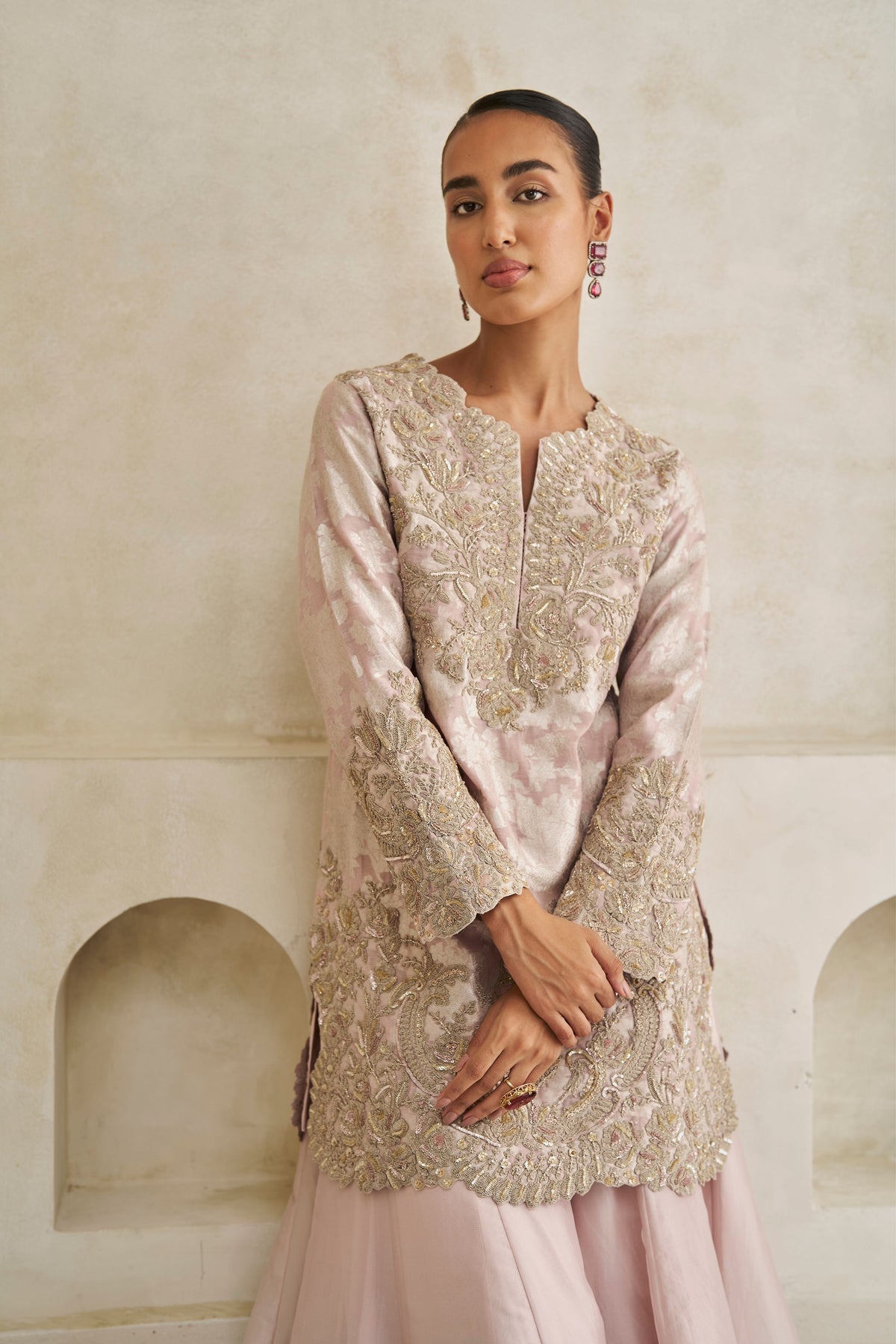 Roselle Brocade Sharara Set