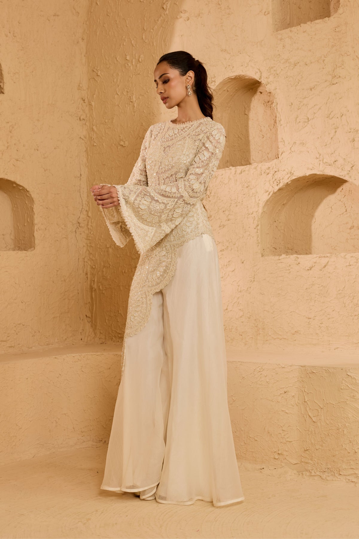 Noorah Asymmetric Sharara Set