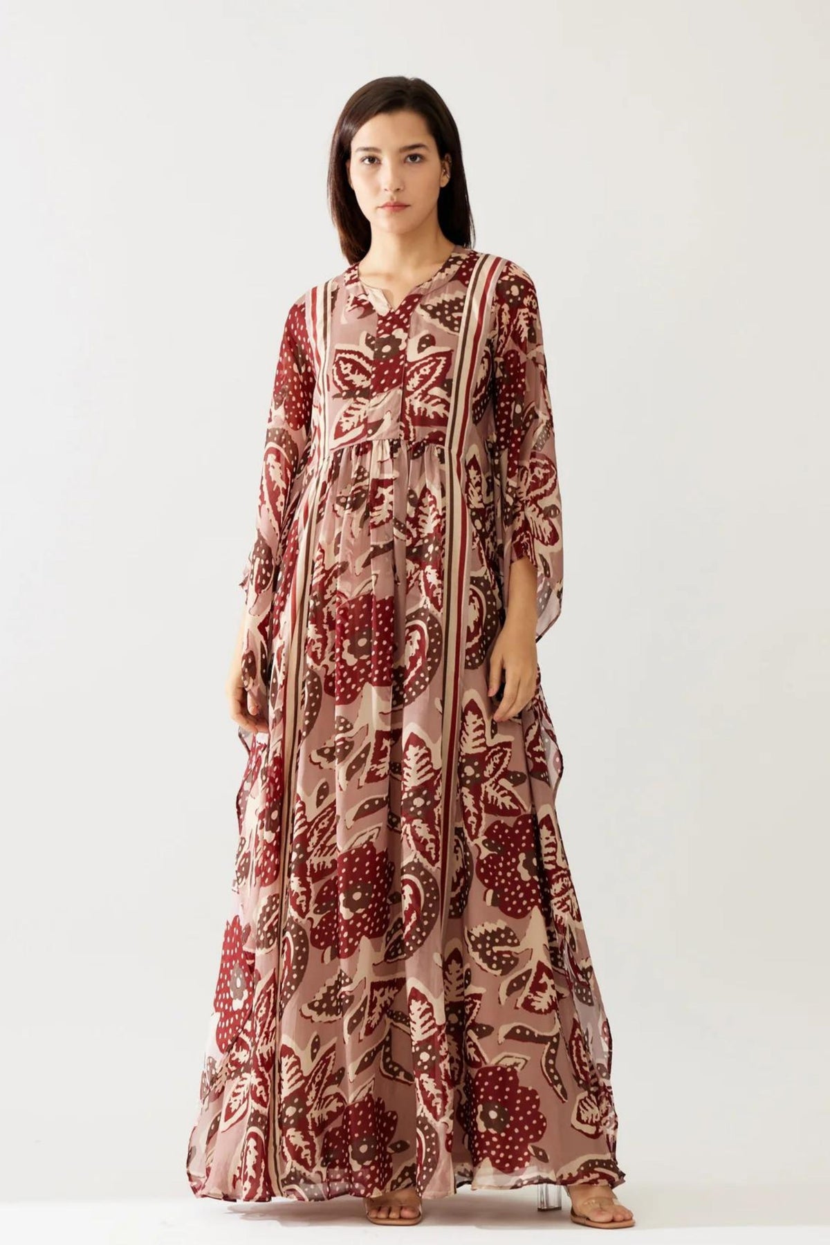 Red And Peach Floral Kaftan