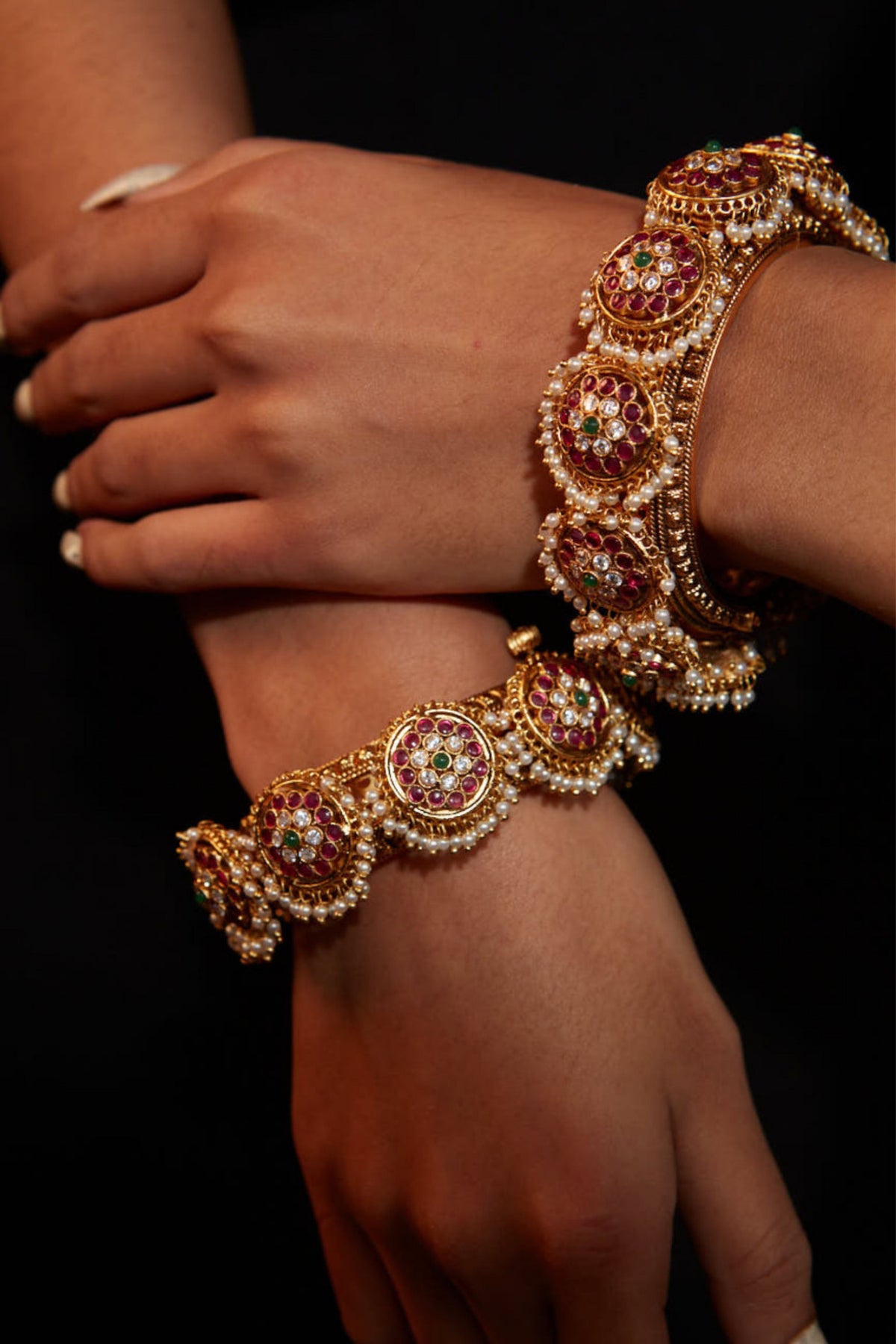 Gold Plated Pink Kundan Bangles