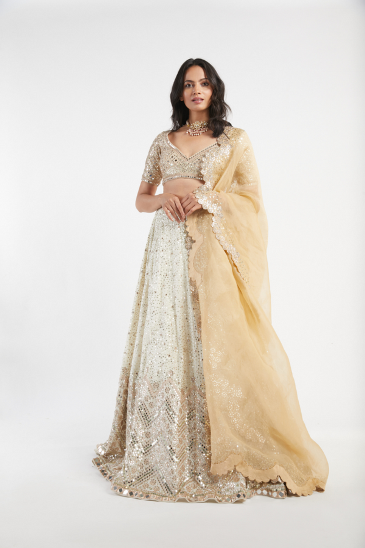 Ivory embroidered lehenga set