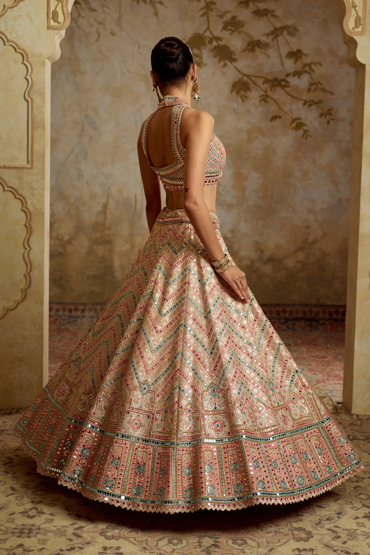 Halterneck Tissue Lehenga Set