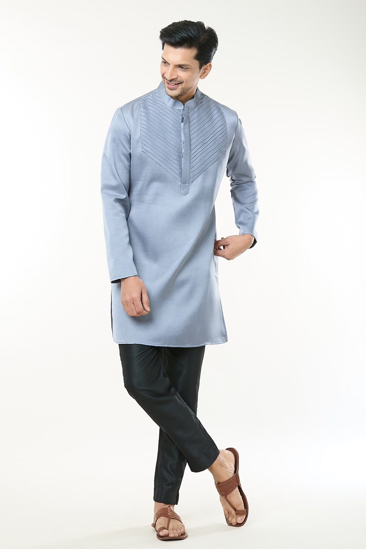 Steel Grey Pintuck Kurta Set