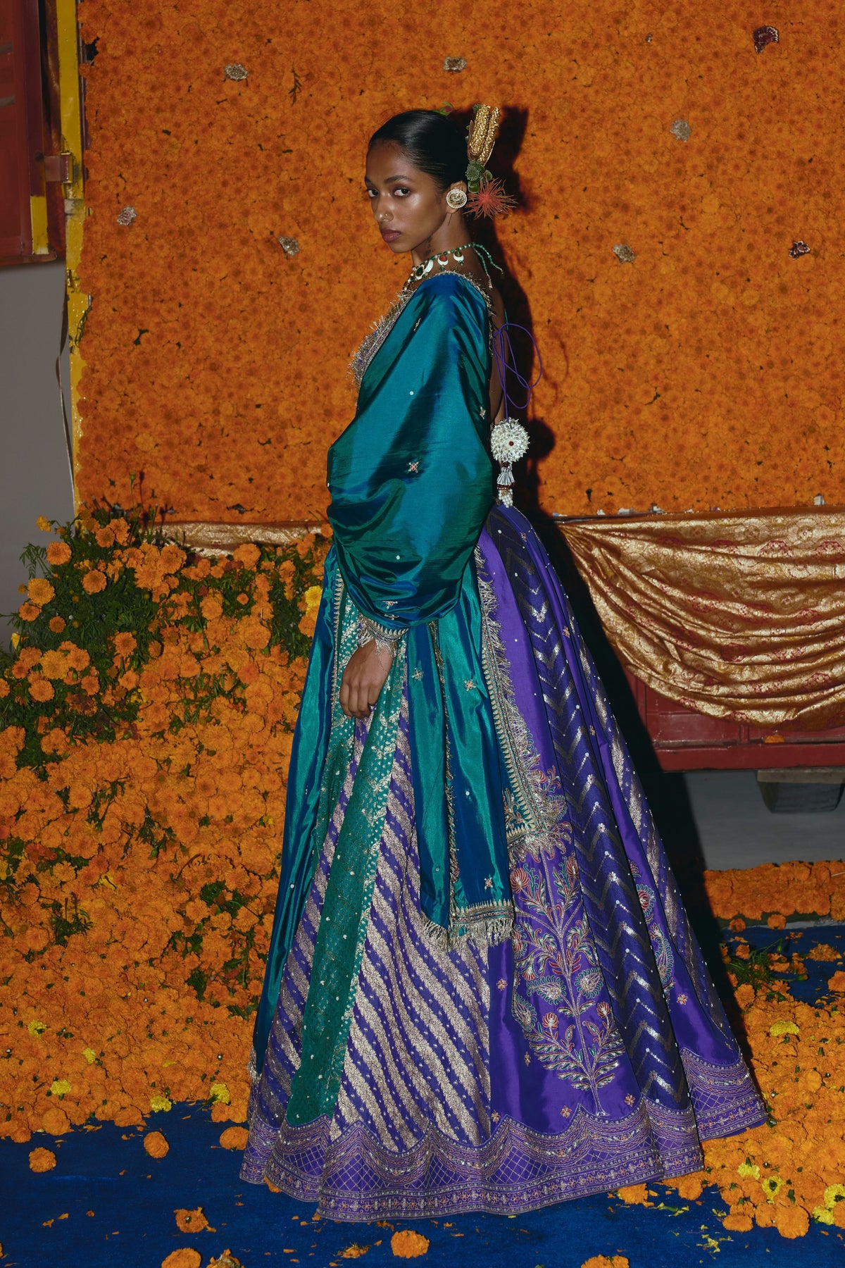 Panelled Purple Lehenga Set