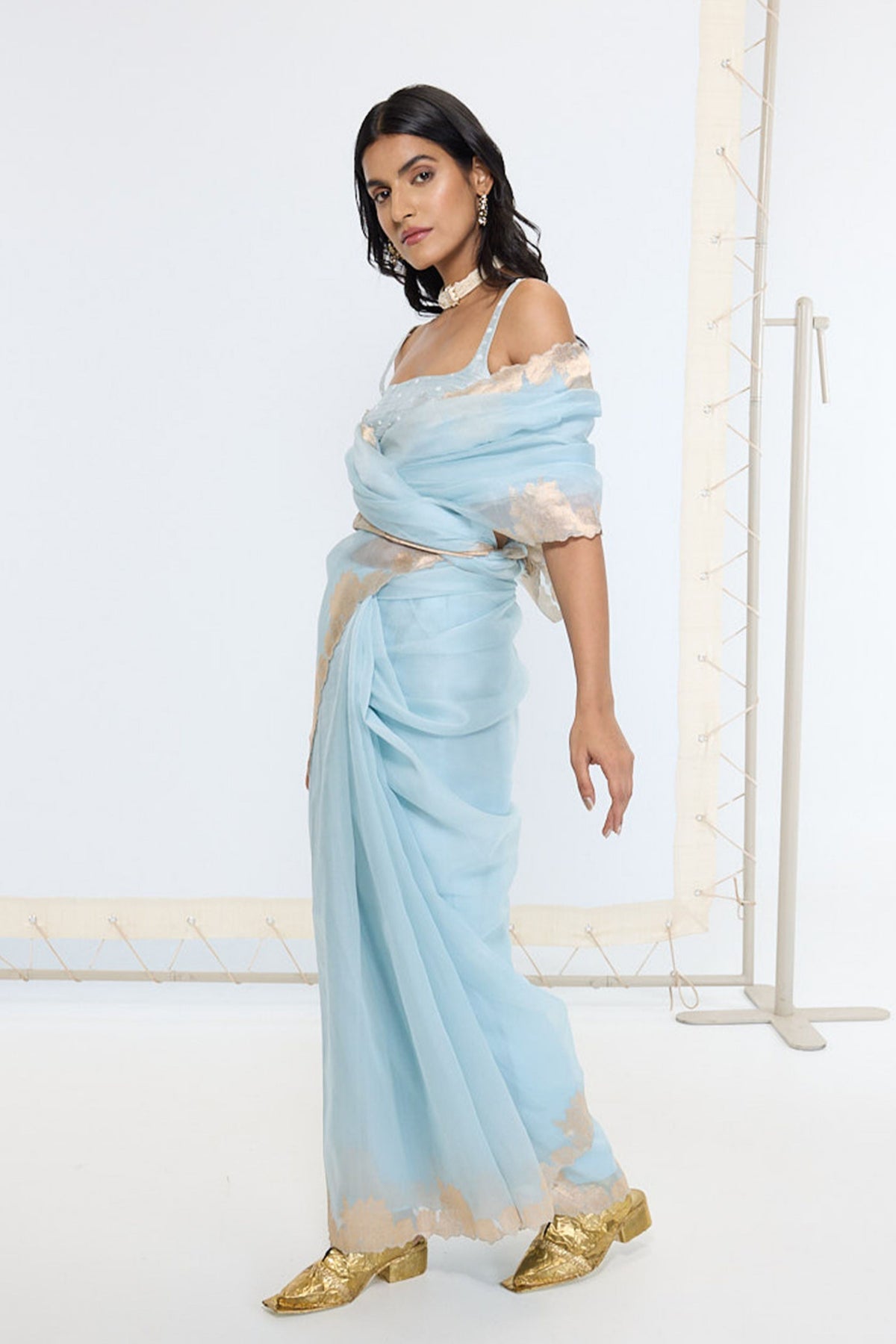 Handwoven Icy Blue Saree