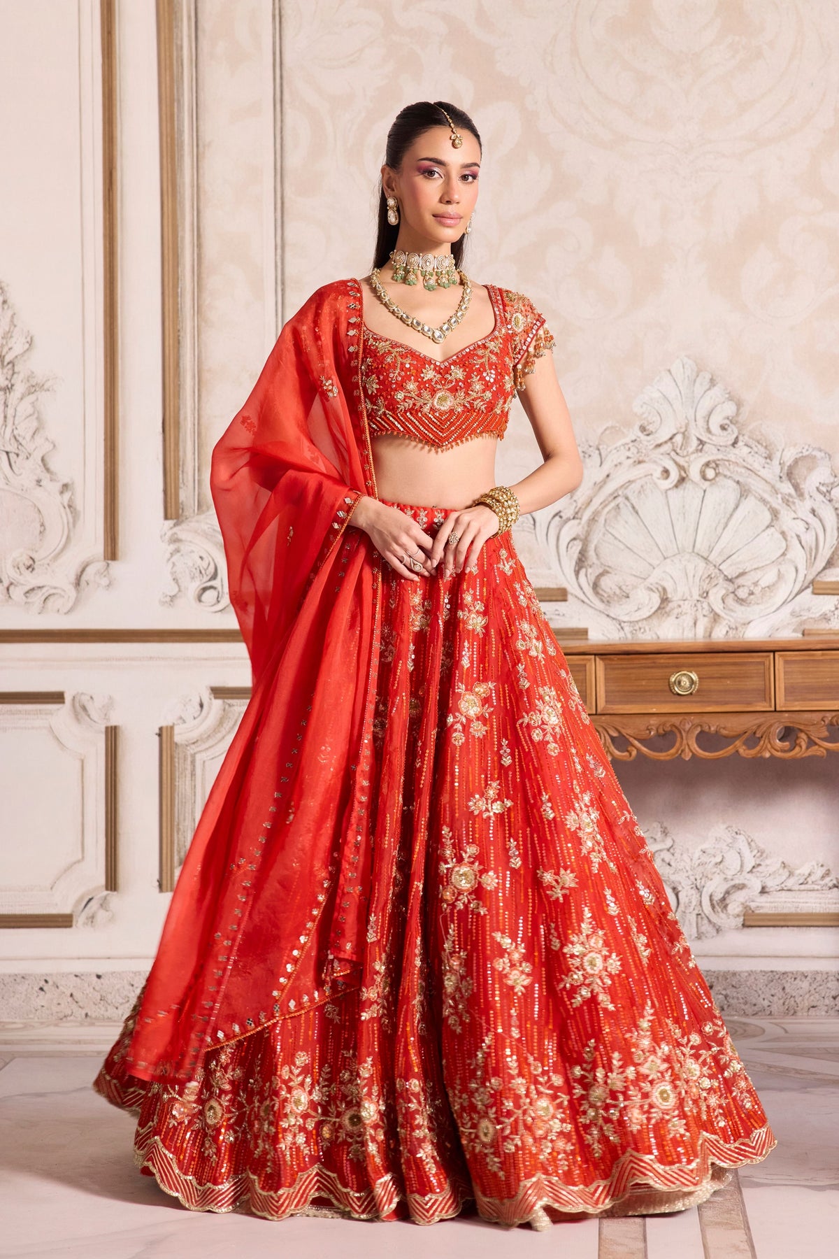 Rust Organza Lehenga Set