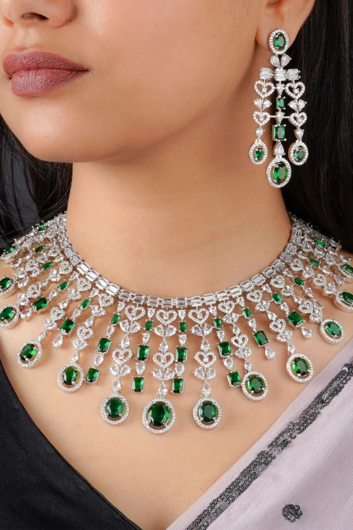 Green Faux Diamond Necklace Set